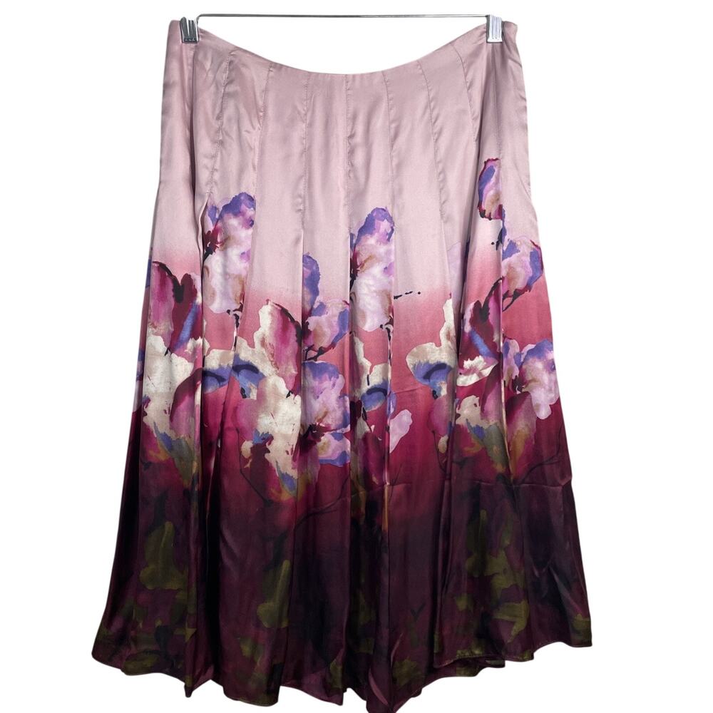 STUNNING!! Vintage 90s Women’s Skirt Sz 8 Maroon Floral Silk Drop Waist Pleated